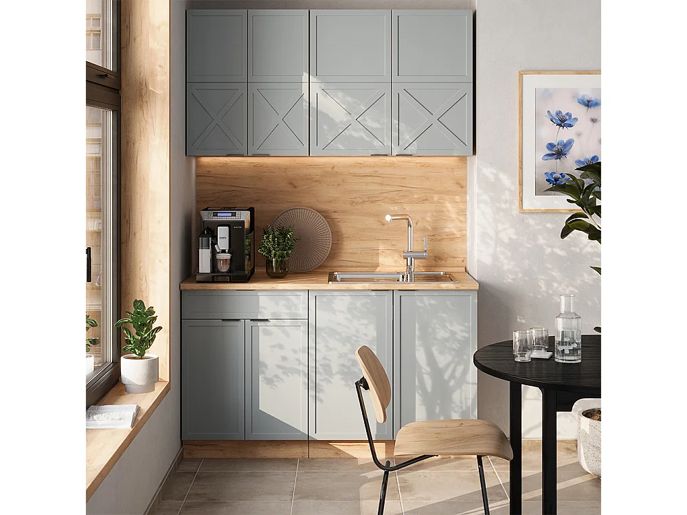 Cuisine bleu clair-gris/chêne force dor 140x46x81.6 fame-line