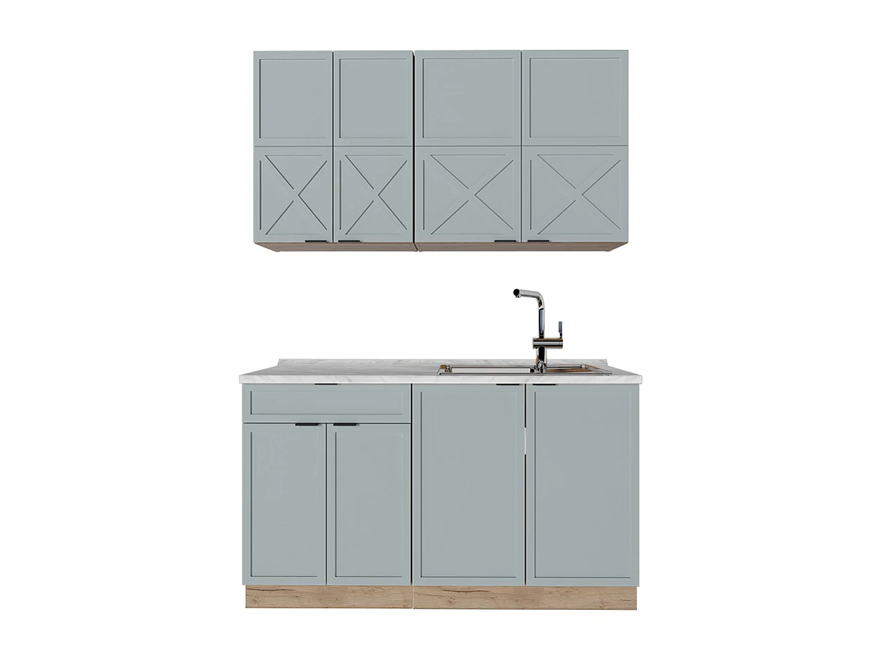 Cuisine bleu clair-gris/chêne force dor 140x46x81.6 fame-line