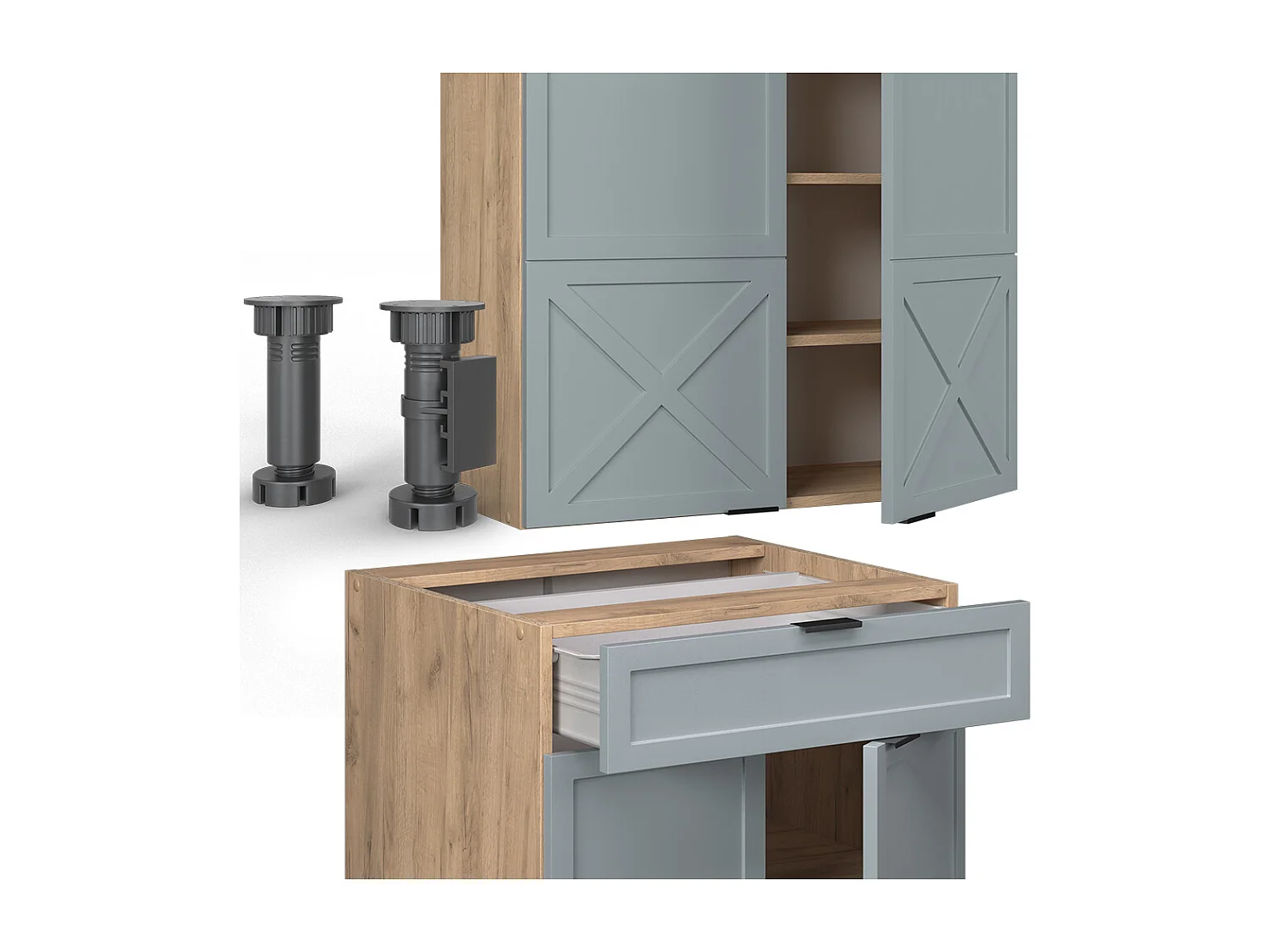 Cuisine bleu clair-gris/chêne force dor 140x46x81.6 fame-line