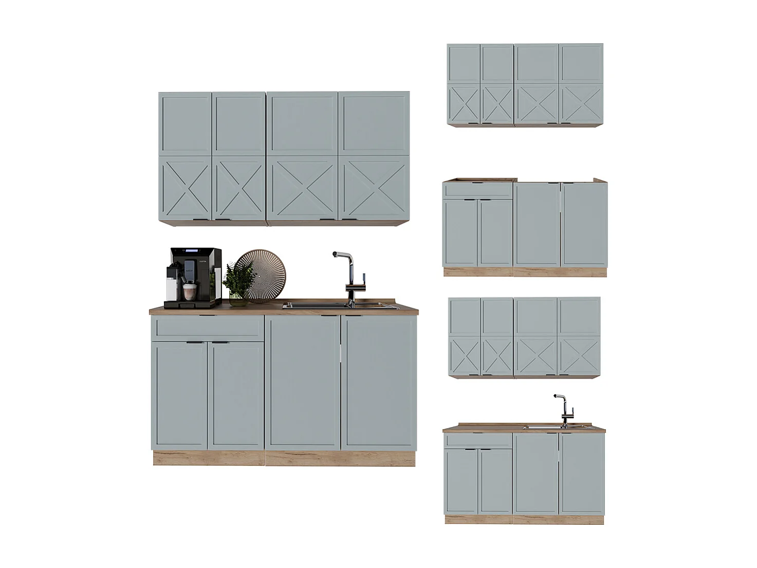 Cuisine bleu clair-gris/chêne force dor 140x46x81.6 fame-line