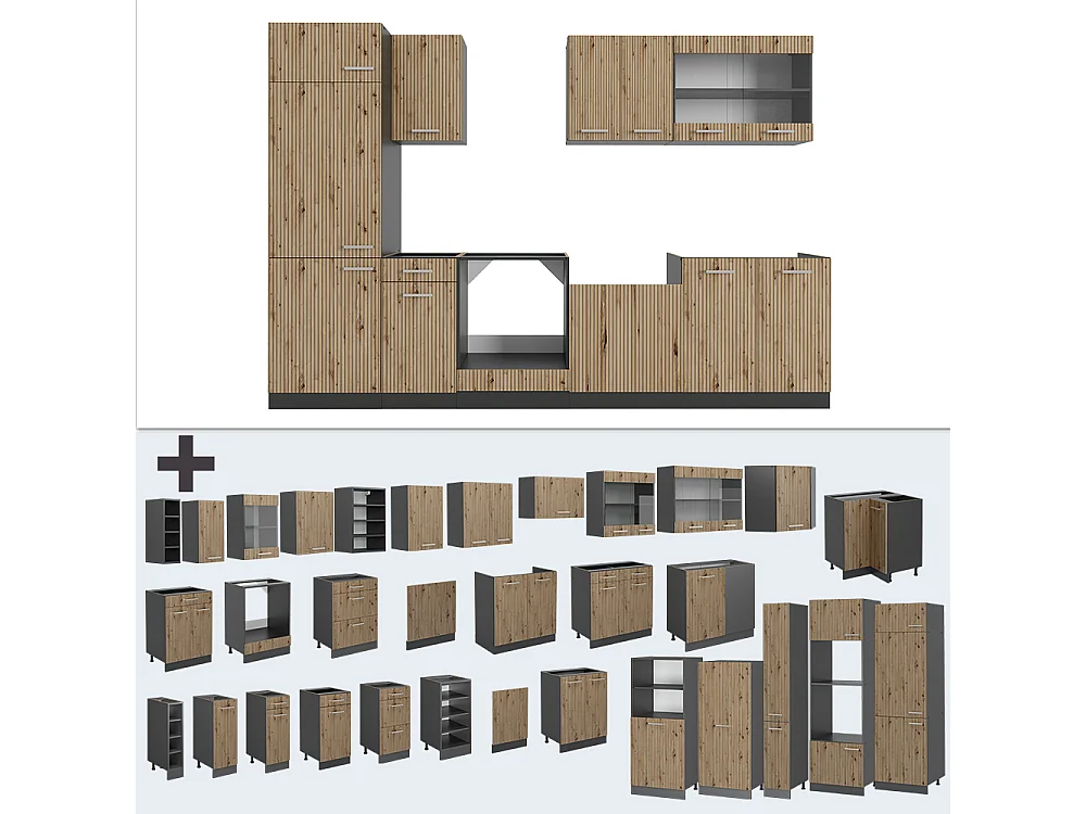 Mueble de cocina roble artesanal/antracita 300x60x81.6 r-line