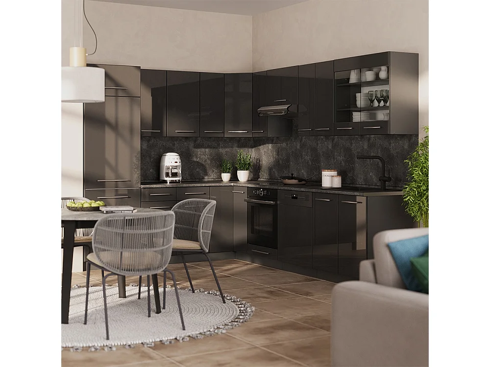 Hjørnekøkken antracit højglans/antracit 287x60x81.6 fame-line