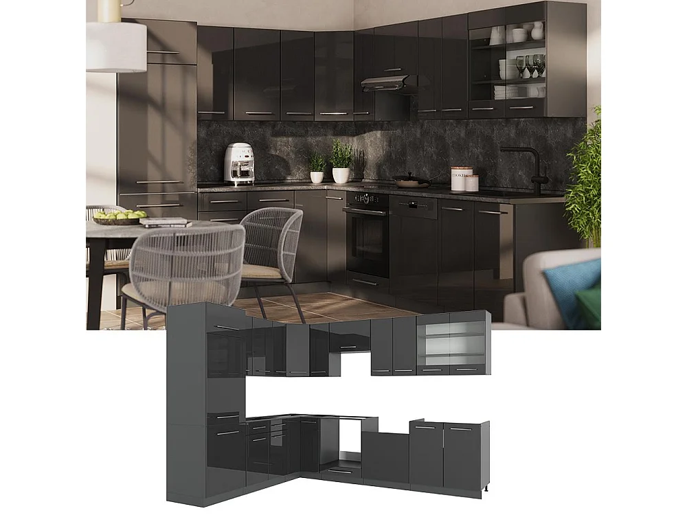 Cuisine en angle anthracite haute brillance/anthracite 287x60x81.6 fame-line
