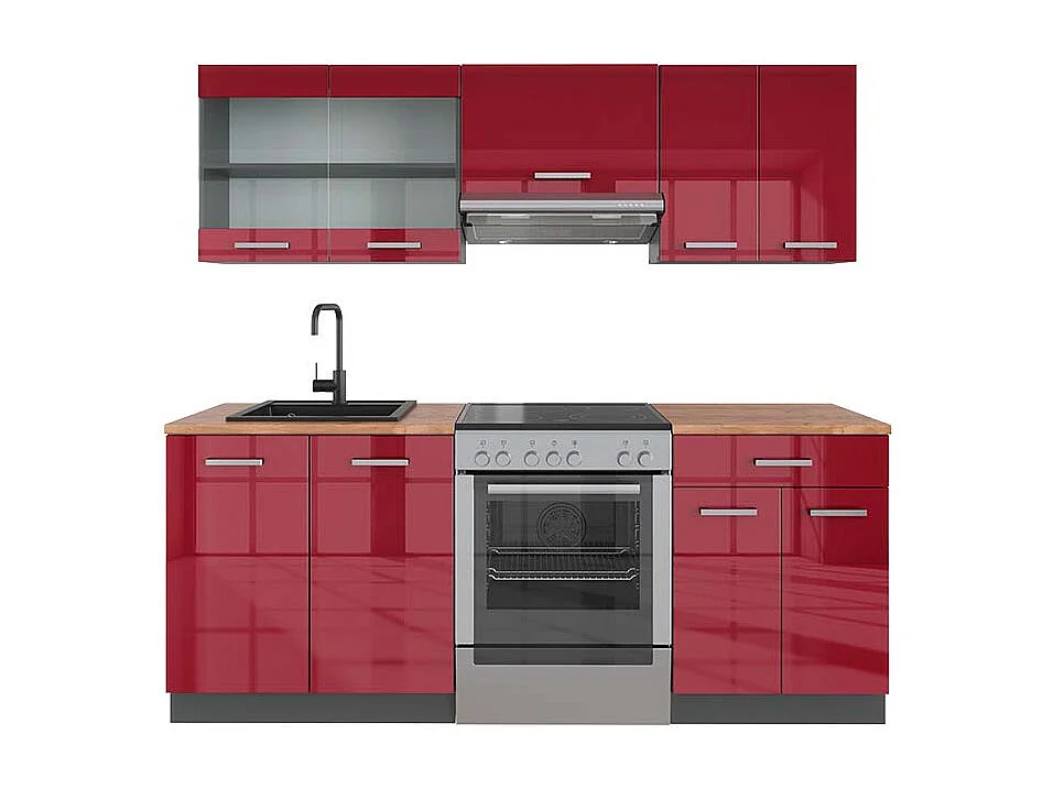 Cuisine rouge brillant/anthracite 200x60x81.6 r-line