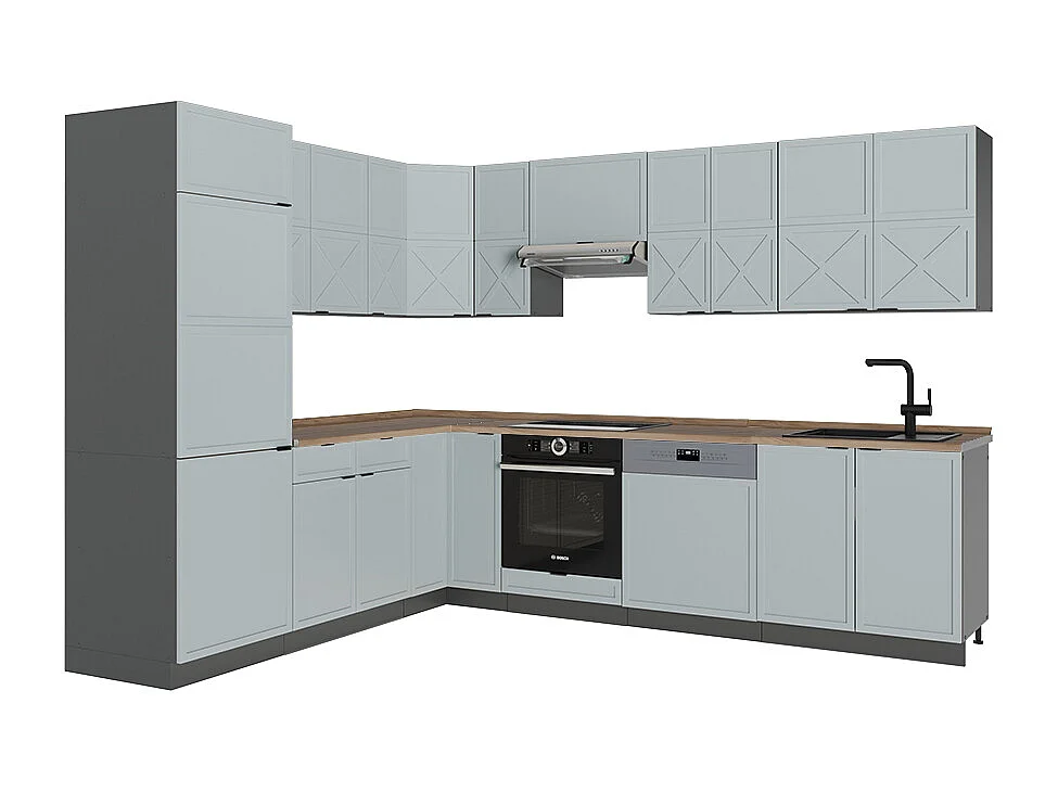 Cuisine en angle bleu clair-gris/anthracite 287x60x81.6 fame-line