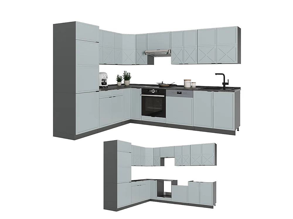 Cuisine en angle bleu clair-gris/anthracite 287x60x81.6 fame-line