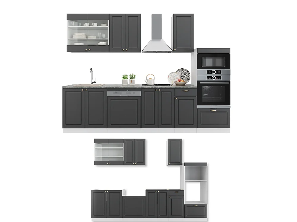 Complete keukeneenheid antraciet-goud/wit 300x46x81.6 fame-line