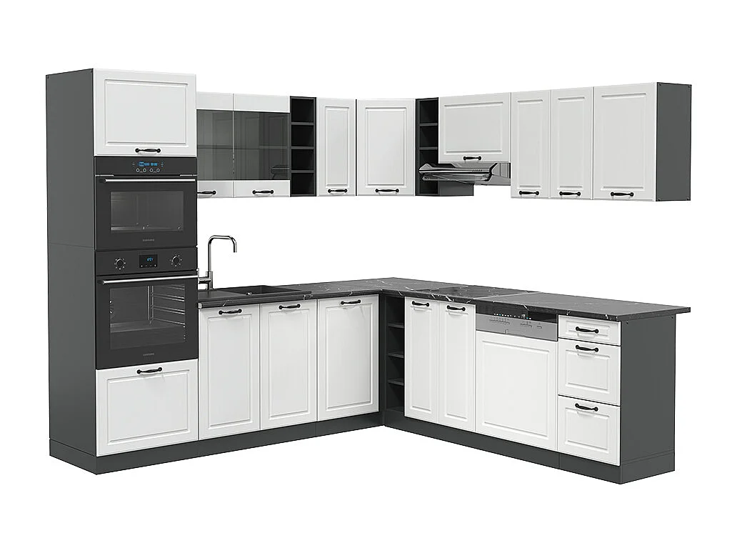Hörnkök vitt hus på landet/antracit 247x46x81.6 r-line