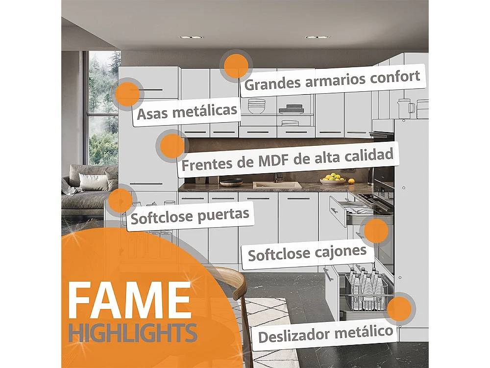 Cuisine en angle bleu clair-gris/blanc 190x60x81.6 fame-line