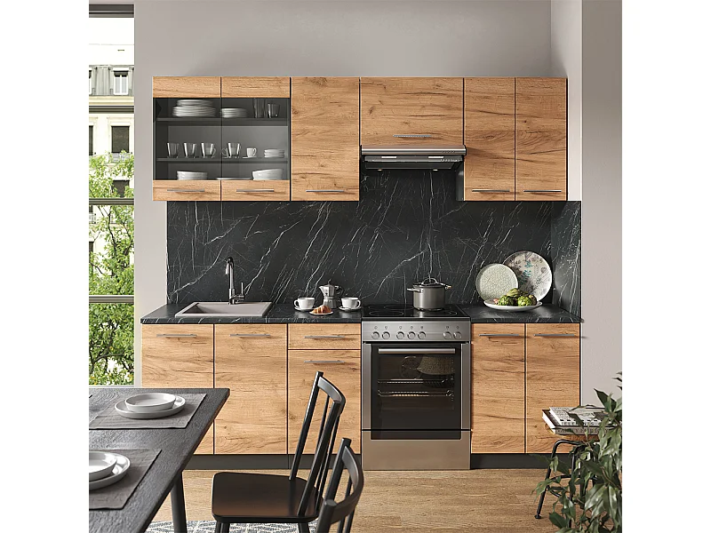 Mueble de cocina oro power roble/antracita 240x60x81.6 fame-line