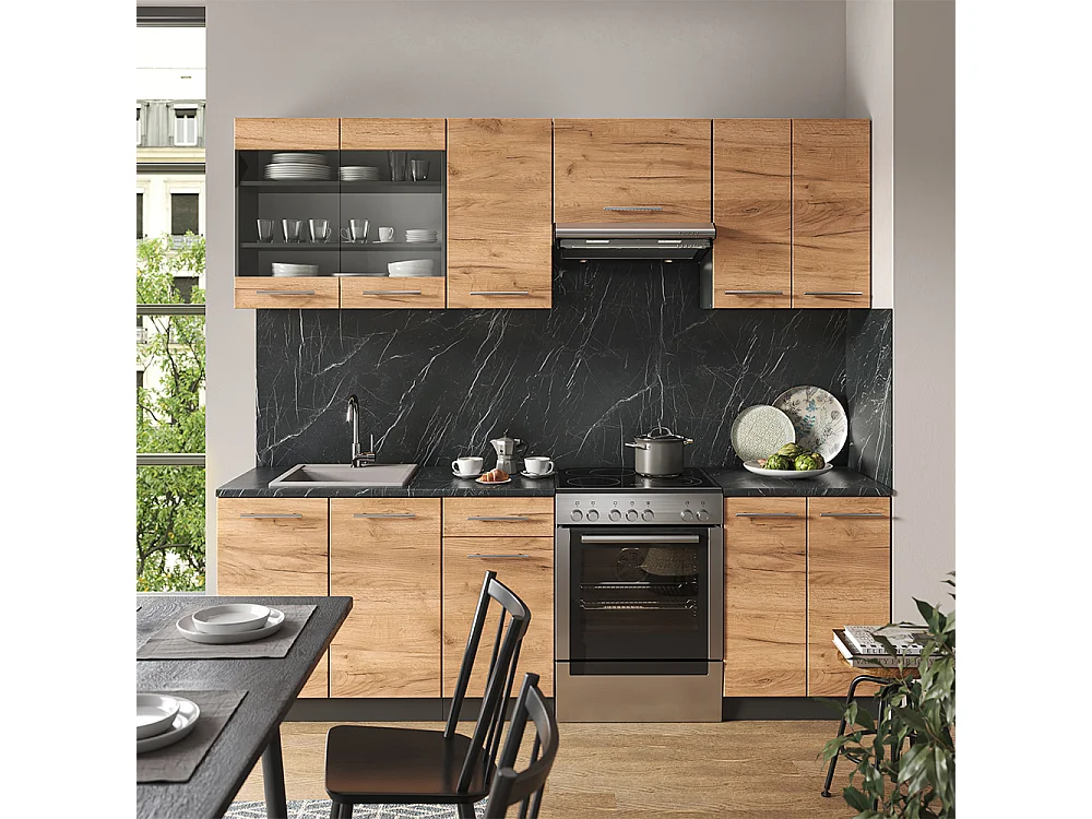 Küchenzeile goldkraft eiche/anthrazit 240x60x81.6 fame-line