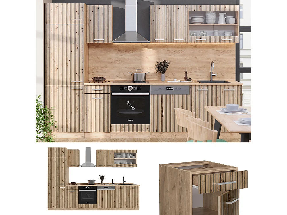 Küchenzeile artisan-eiche/goldkraft eiche 300x60x81.6 r-line