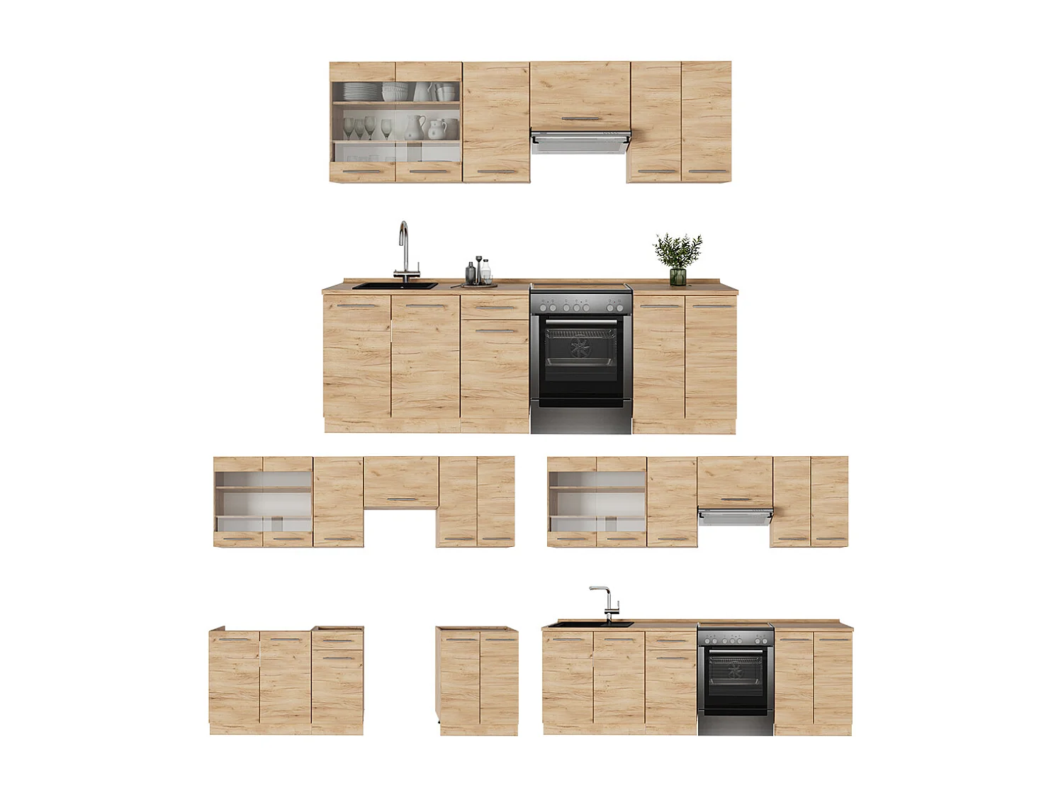 Mueble de cocina roble dorado 240x46x81.6 fame-line