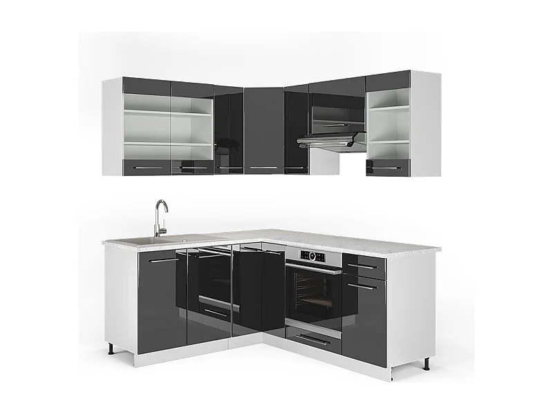 Cocina esquinera antracita brillo intenso/blanco 190x60x81.6 fame-line
