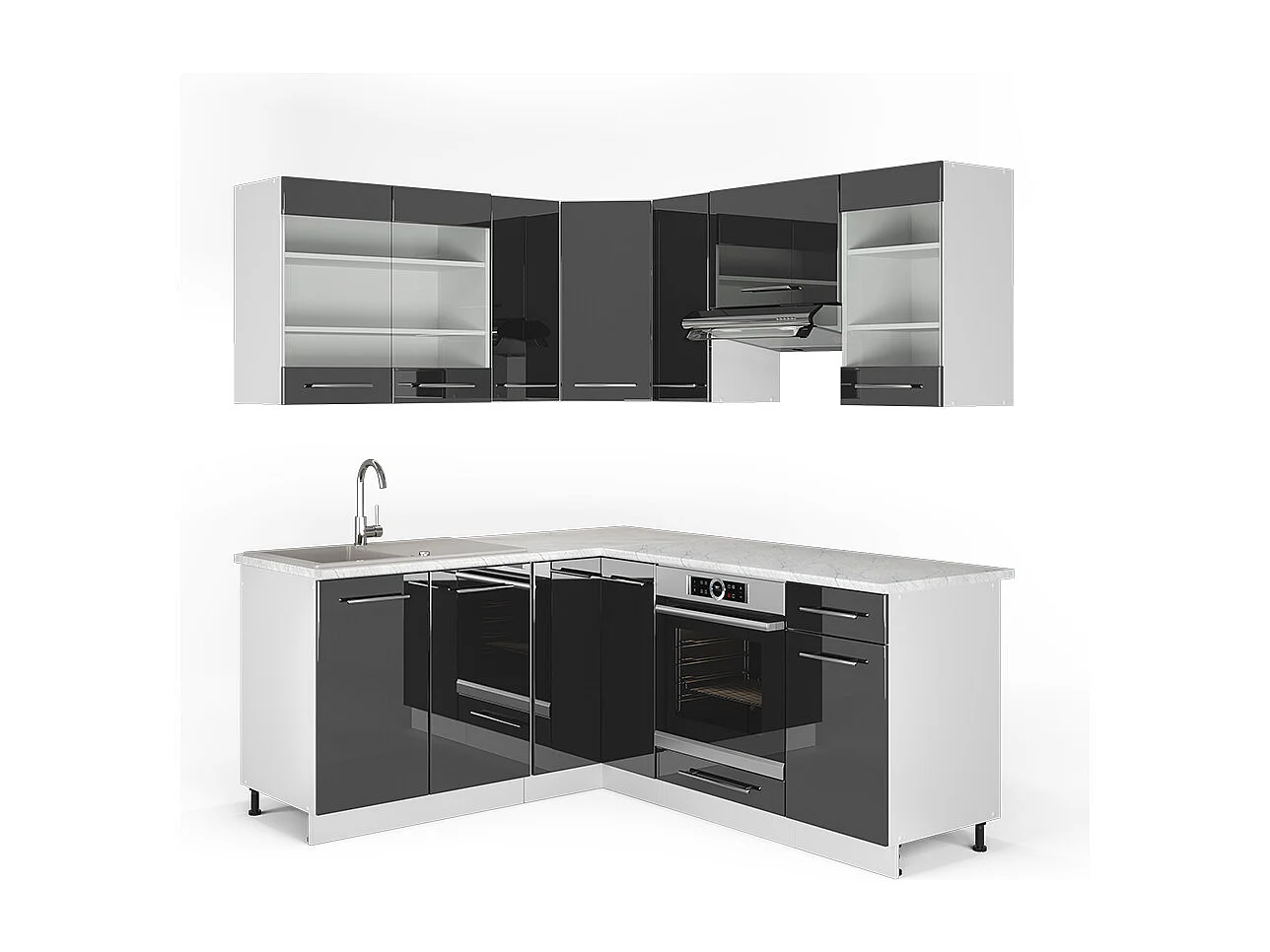 Cuisine en angle anthracite brillant/blanc 190x60x81.6 fame-line