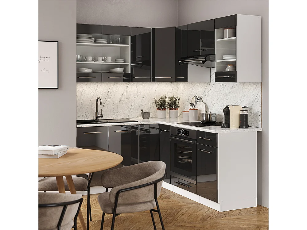 Cuisine en angle anthracite brillant/blanc 190x60x81.6 fame-line