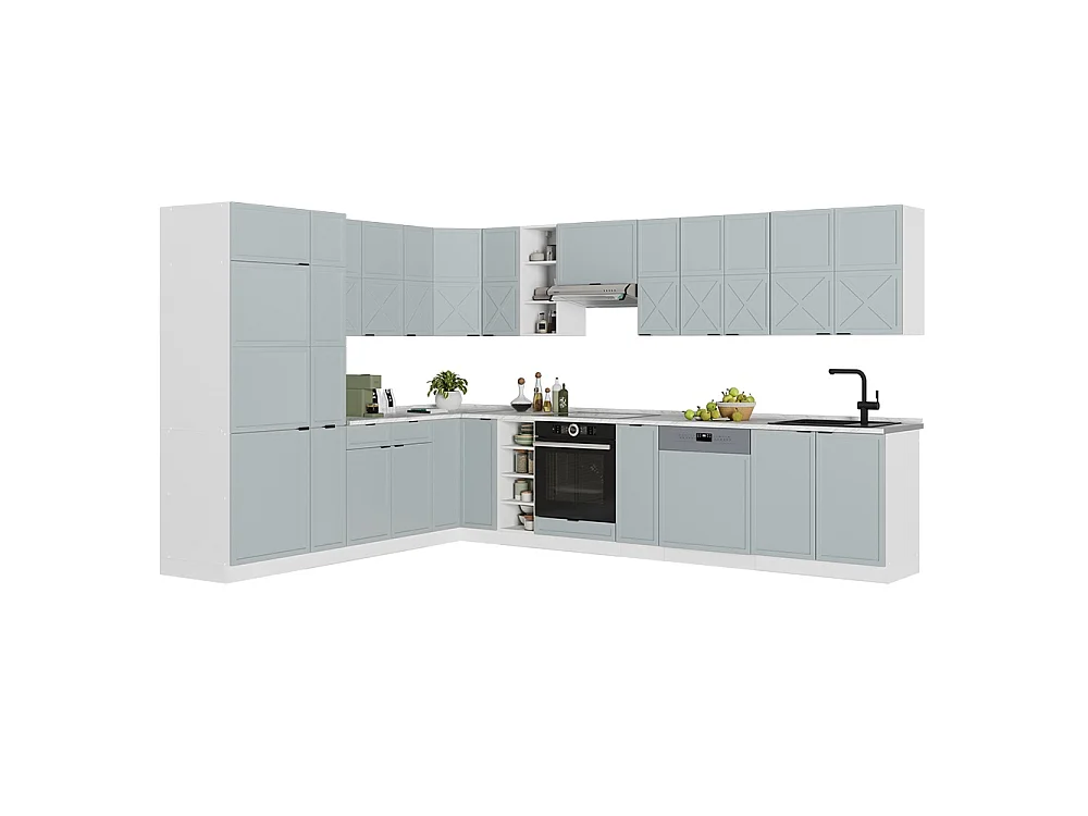 Hjørnekøkken lys blågrå/hvid 347x60x81.6 fame-line