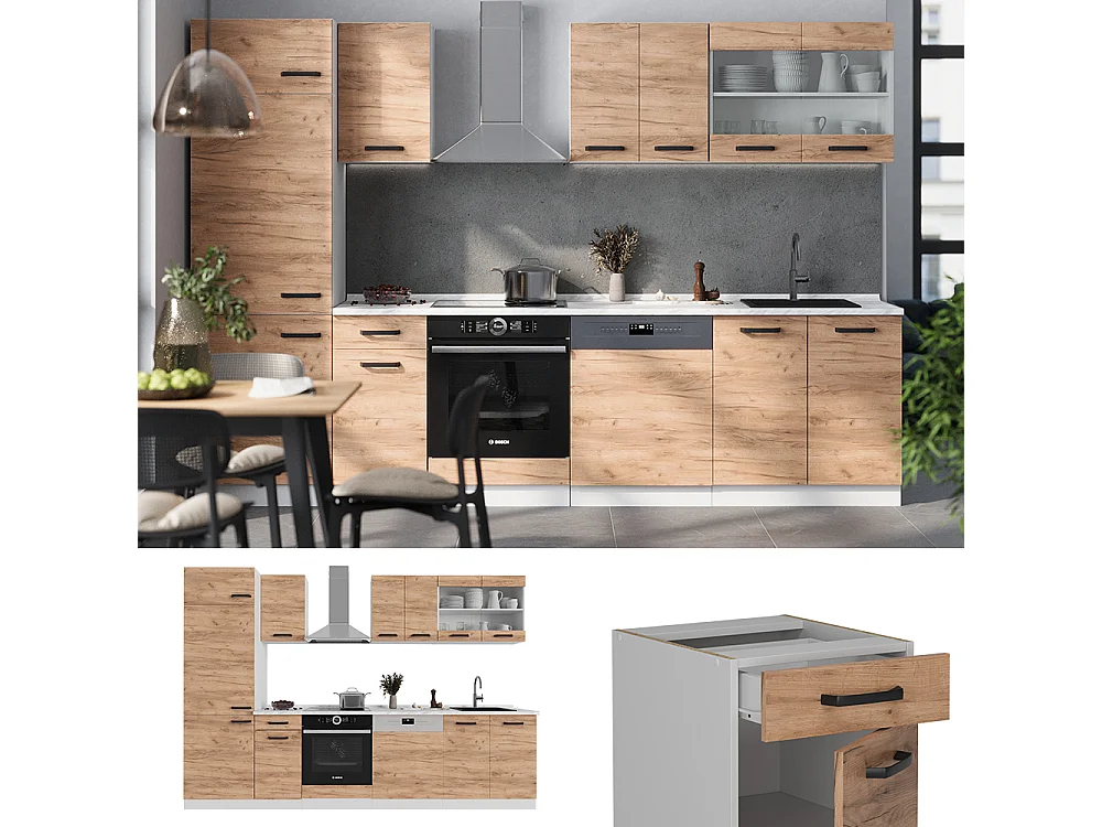 Mueble de cocina oro potencia roble/blanco 300x60x81.6 r-line