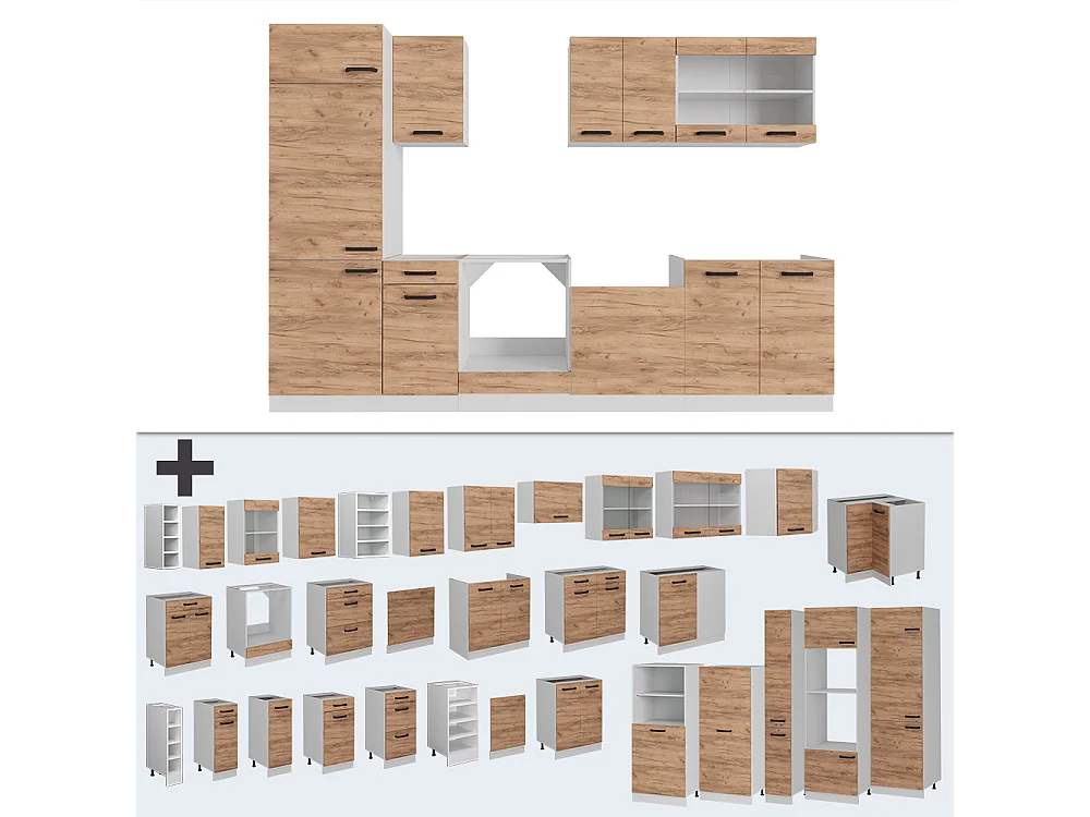 Küchenzeile goldkraft eiche/weiß 300x60x81.6 r-line