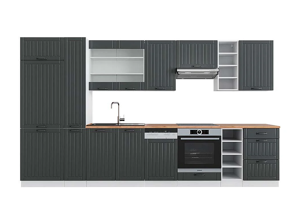 Küchenzeile anthrazit landhaus/weiß 355x60x81.6 fame-line