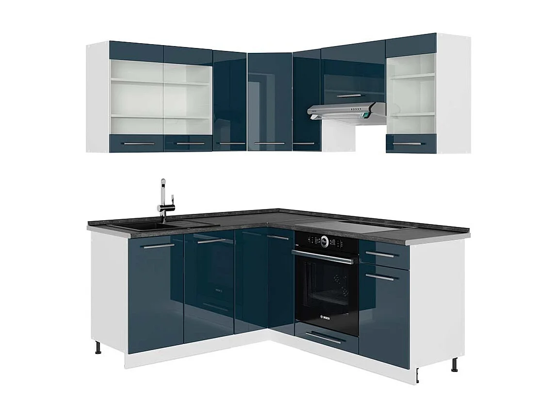 Armoires de cuisine  bleu foncé brillant/blanc 190x60x81.6 fame-line