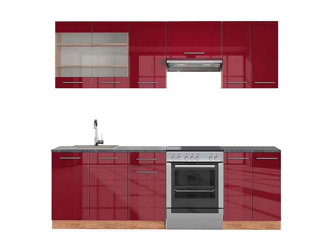 Cuisine bordeaux brillant/chêne doré 240x60x81.6 fame-line