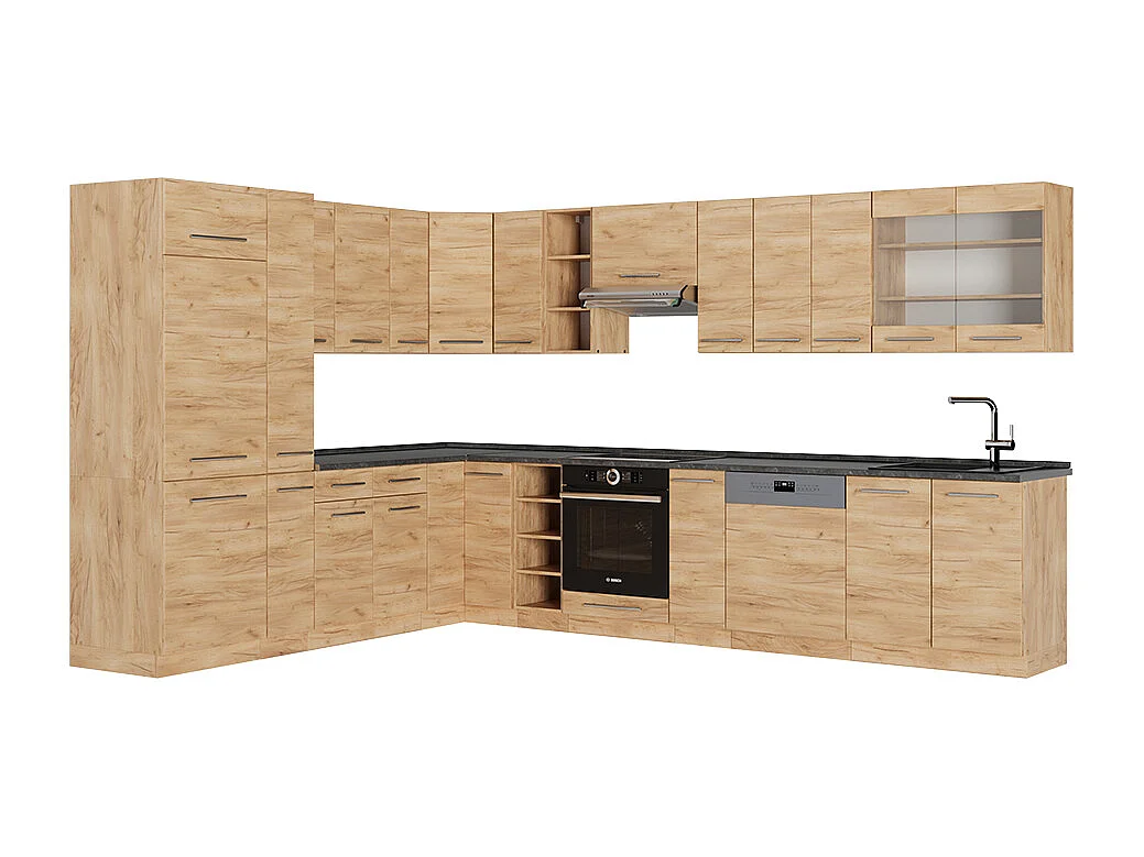 Cocina esquinera roble dorado 347x46x81.6 fame-line