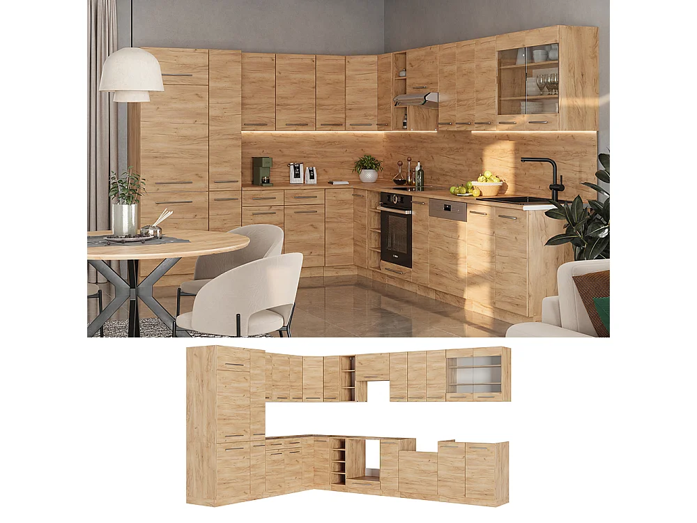 Cuisine en angle chêne de force doré 347x46x81.6 fame-line