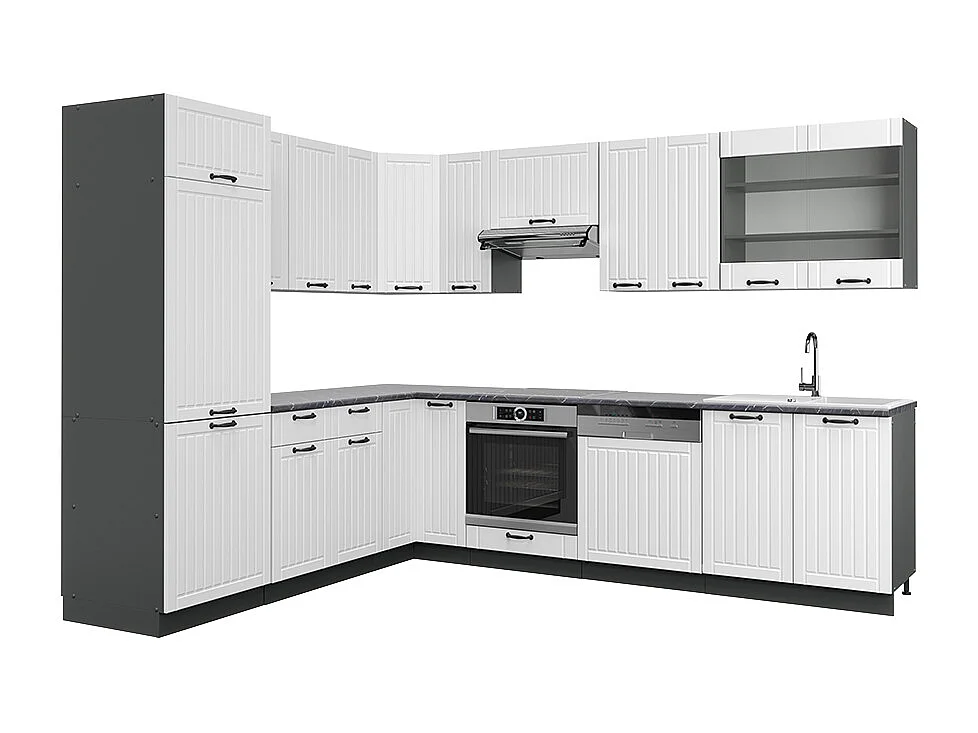 Cozinha de canto casa de campo branca/antracite 287x60x81.6 fame-line