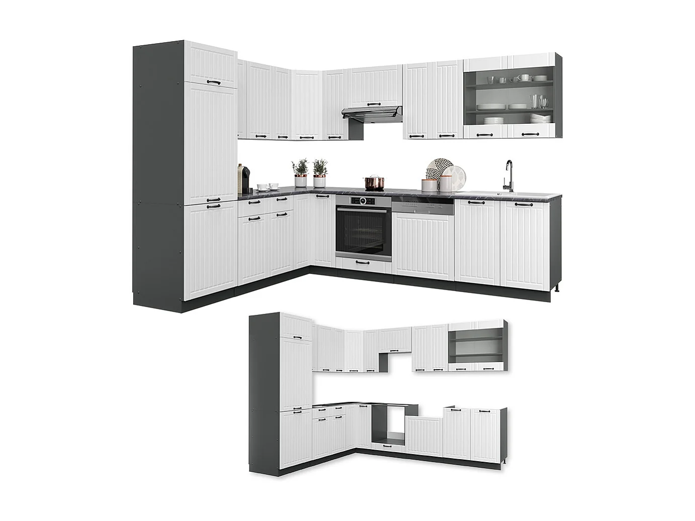 Cozinha de canto casa de campo branca/antracite 287x60x81.6 fame-line