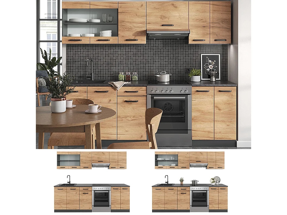 Ligne de cuisine chêne doré/anthracite 240x60x81.6 raul