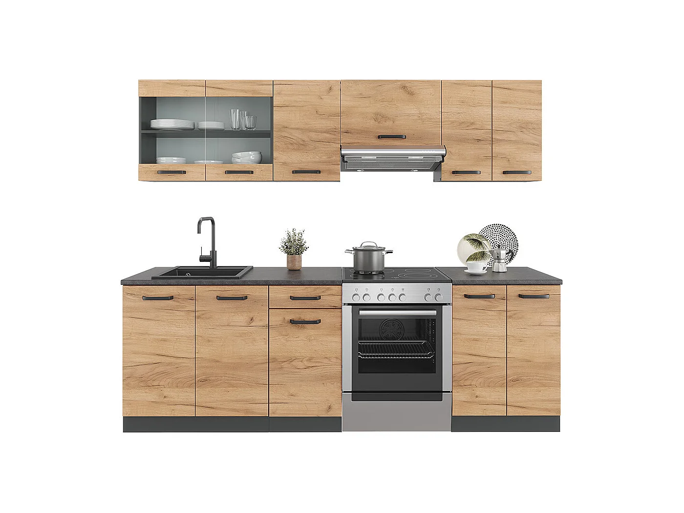 Ligne de cuisine chêne doré/anthracite 240x60x81.6 raul