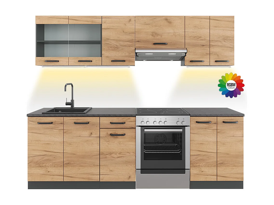 Ligne de cuisine chêne doré/anthracite 240x60x81.6 raul