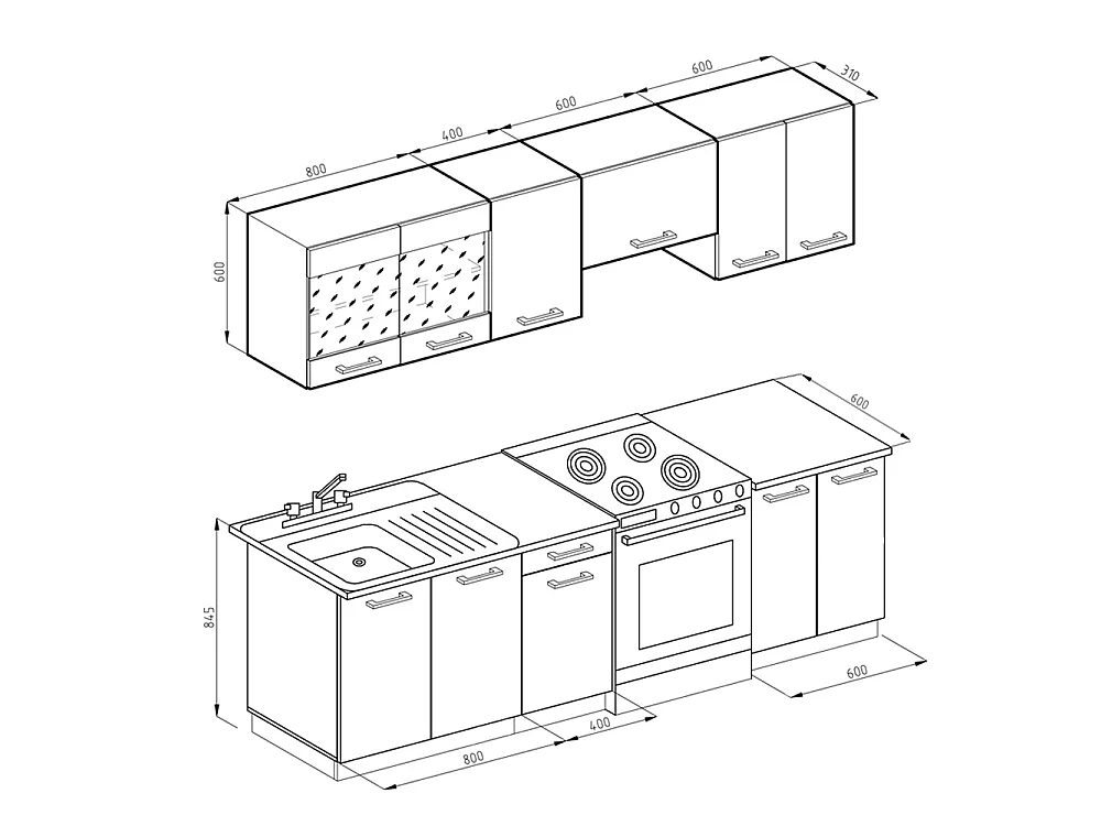 Küchenzeile goldkraft eiche/anthrazit 240x60x81.6 raul
