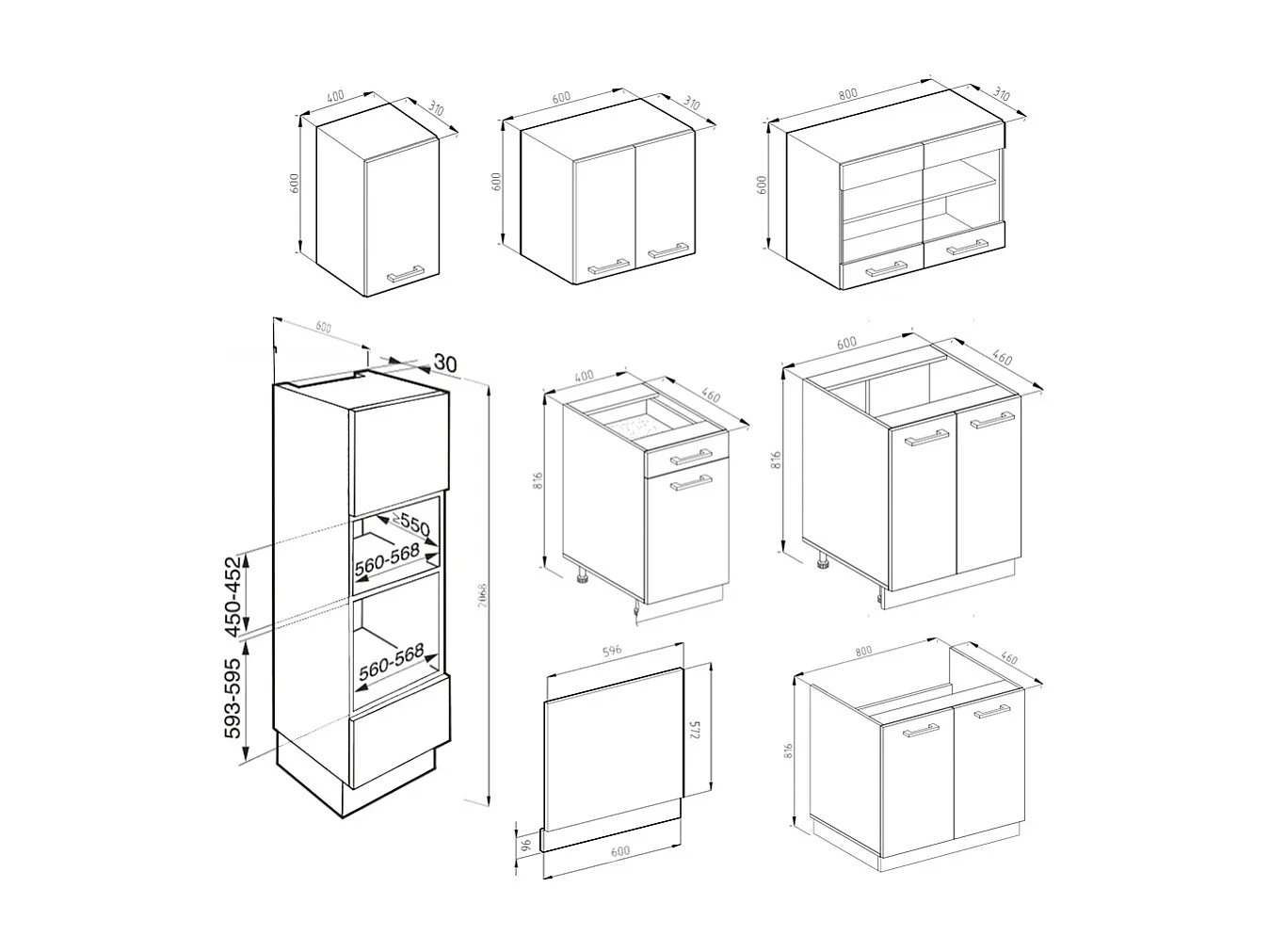 Mueble de cocina blanco/antracita 300x60x81.6 r-line