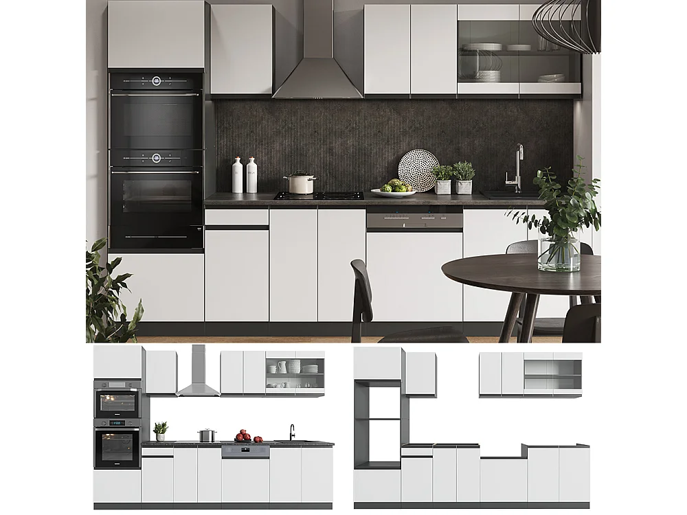 Mueble de cocina blanco/antracita 300x60x81.6 r-line