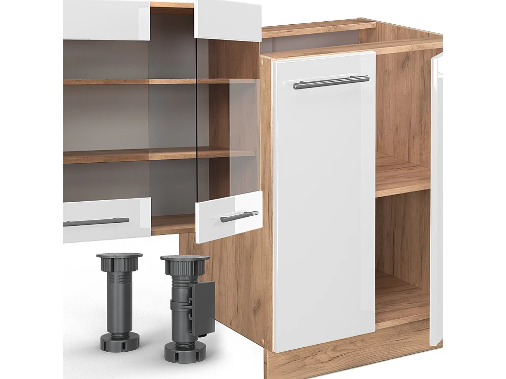 Mueble de cocina blanco brillo intenso/roble dorado 300x60x81.6 fame-line