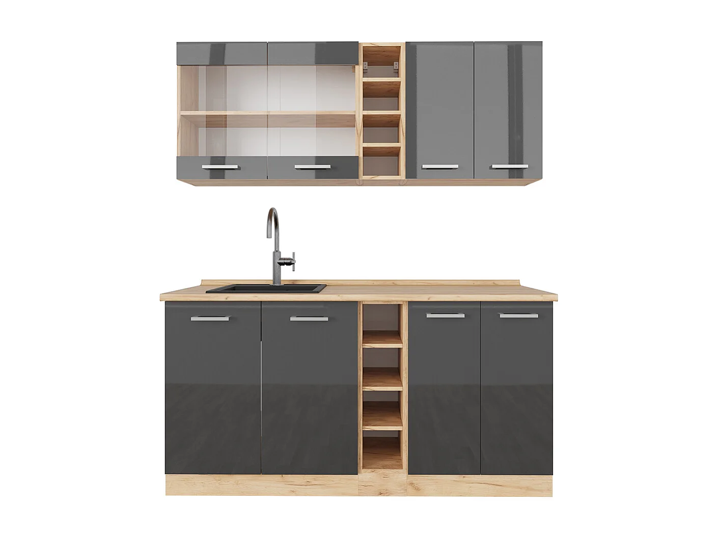 Cuisine anthracite brillant/chêne doré 160x60x81.6 r-line