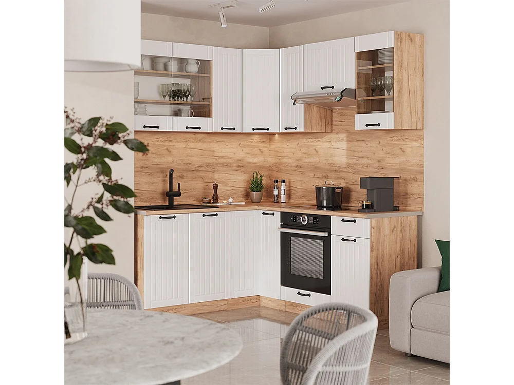 Hörnkök vitt hus på landet/goldkraft ek 190x60x81.6 fame-line
