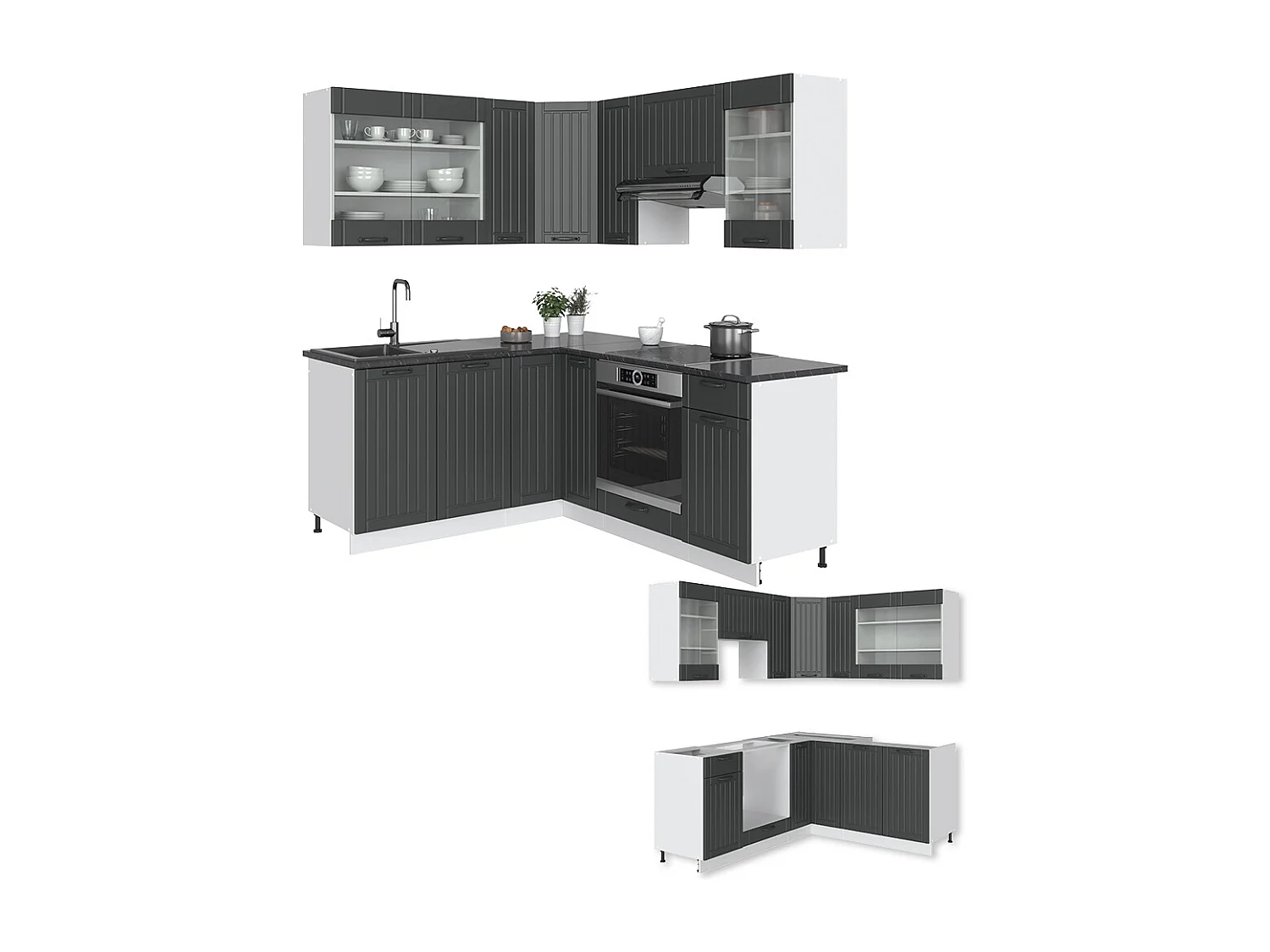 Hjørnekøkken antracit landhus/hvid 190x60x81.6 fame-line