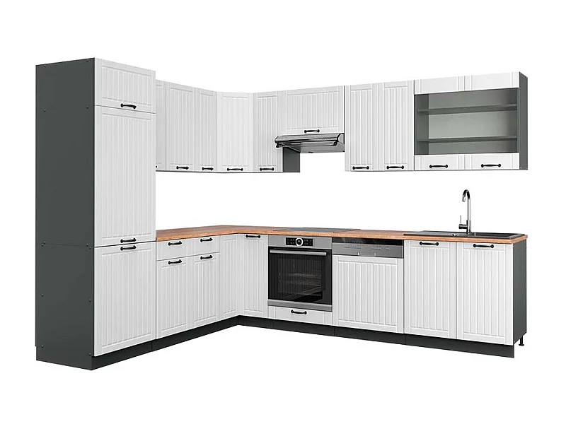 Cocina esquinera casa de campo blanca/antracita 287x60x81.6 fame-line