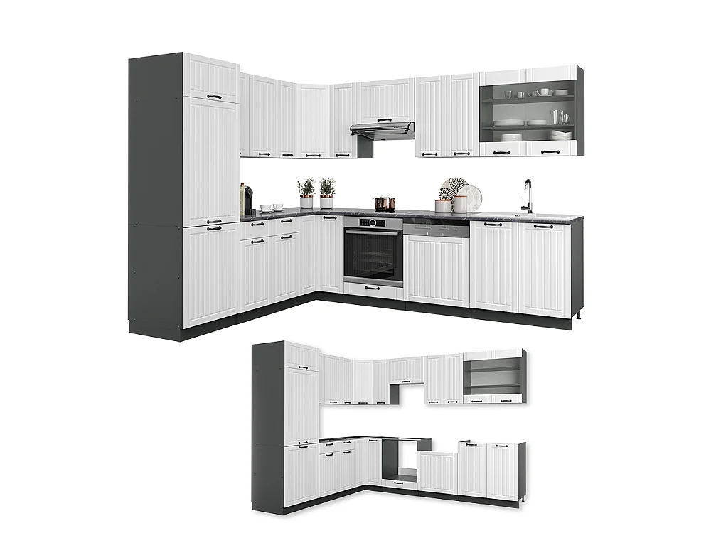 Cucina angolare completa Bianco rustico/antracite 287x60x81.6 fame-line