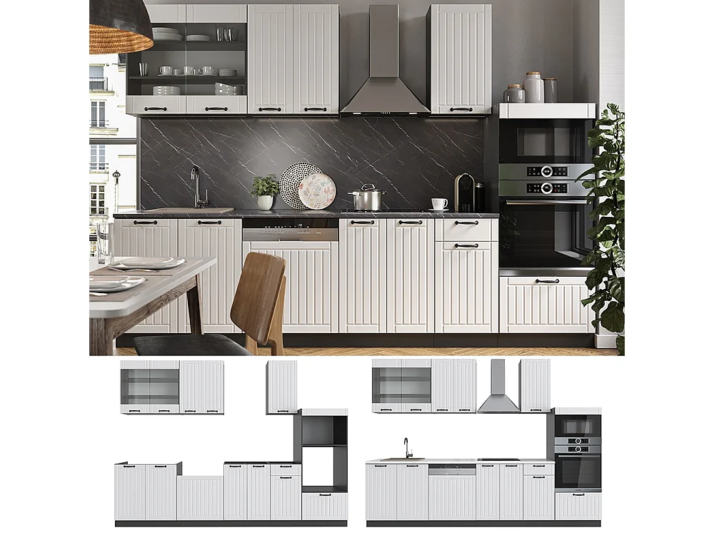 Mueble de cocina casa de campo blanca/antracita 300x60x81.6 fame-line
