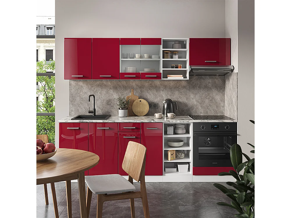 Cucina componibile rosso lucido/bianco 240x60x81.6 r-line