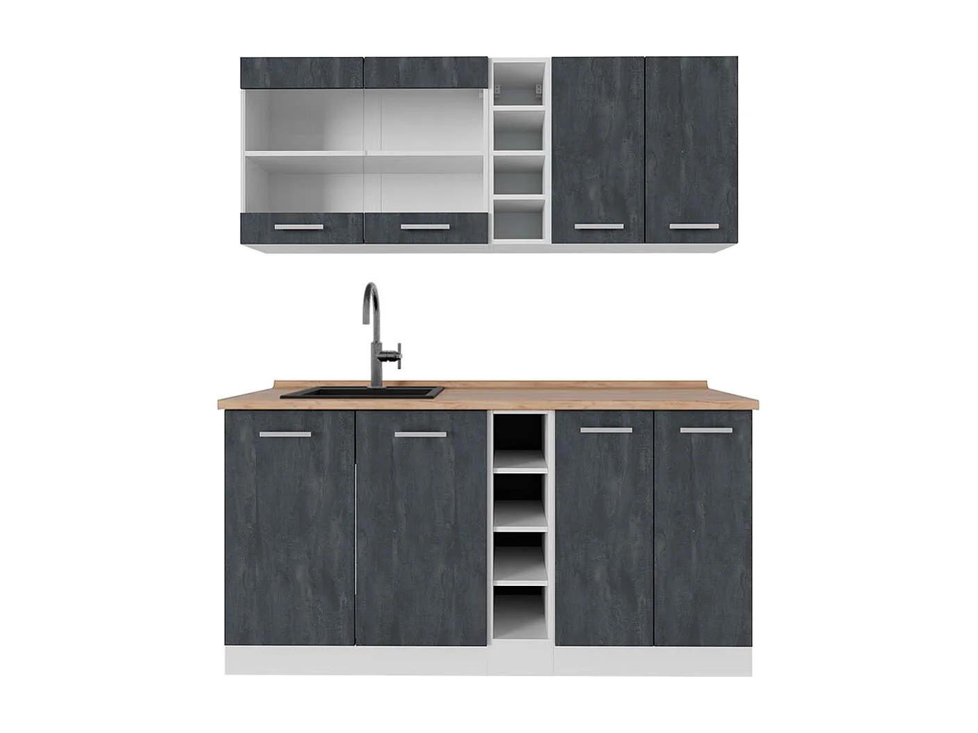 Cucina completa nero cemento/bianco 160x60x81.6 r-line