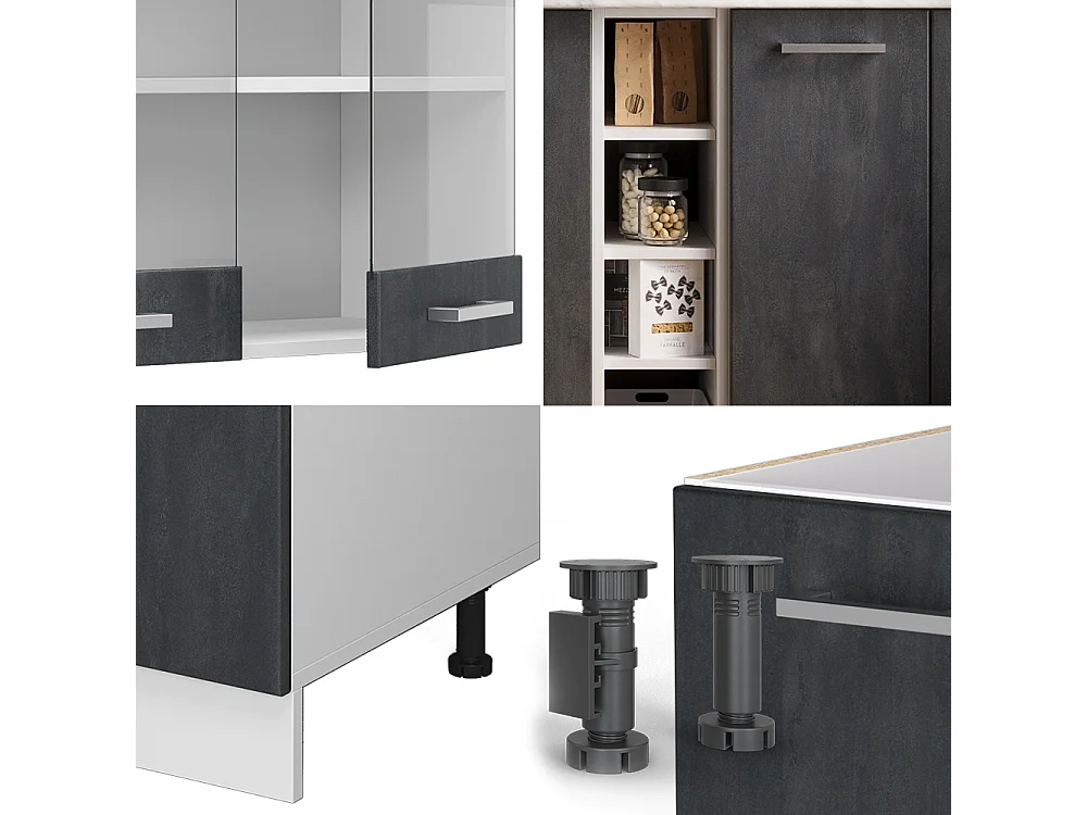 Cucina completa nero cemento/bianco 160x60x81.6 r-line