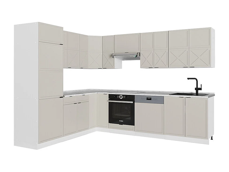 Hörnkök gråbeige/vit 287x60x81.6 fame-line