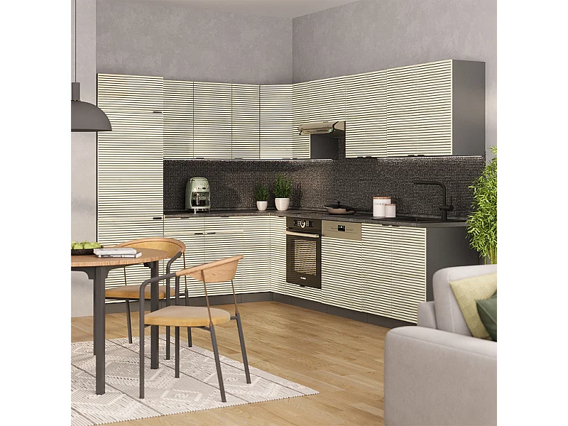 Cocina esquinera panel de roble/antracita 287x46x81.6 fame-line