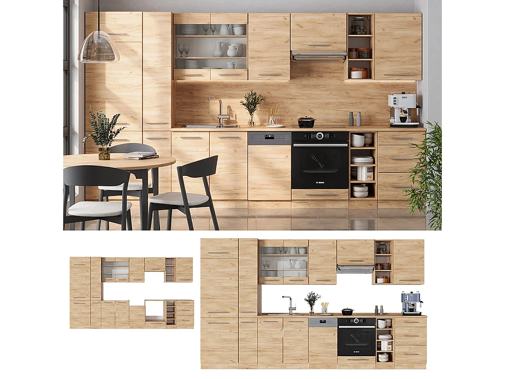 Cuisine chêne de force doré 355x60x81.6 fame-line