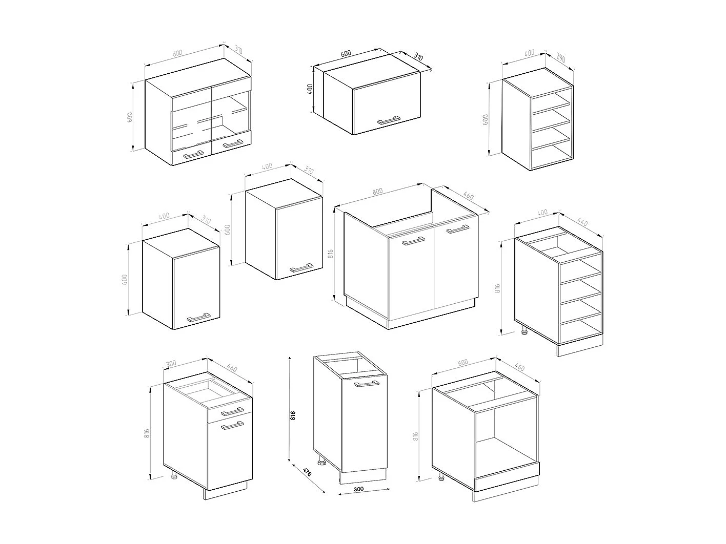 Cuisine gris noble/blanc 240x46x81.6 r-line